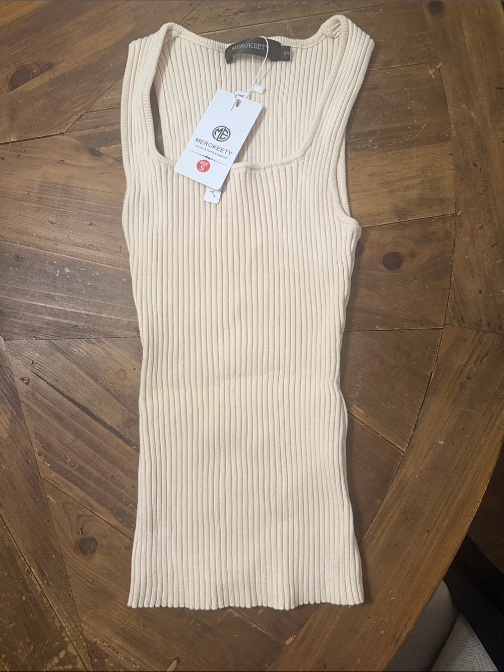 Cream Ribbed Tank Top - Stretchy Fitted Women's Sleeveless Knit